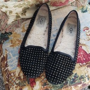 UGG sheepskin lined, suede smoking slippers/flats